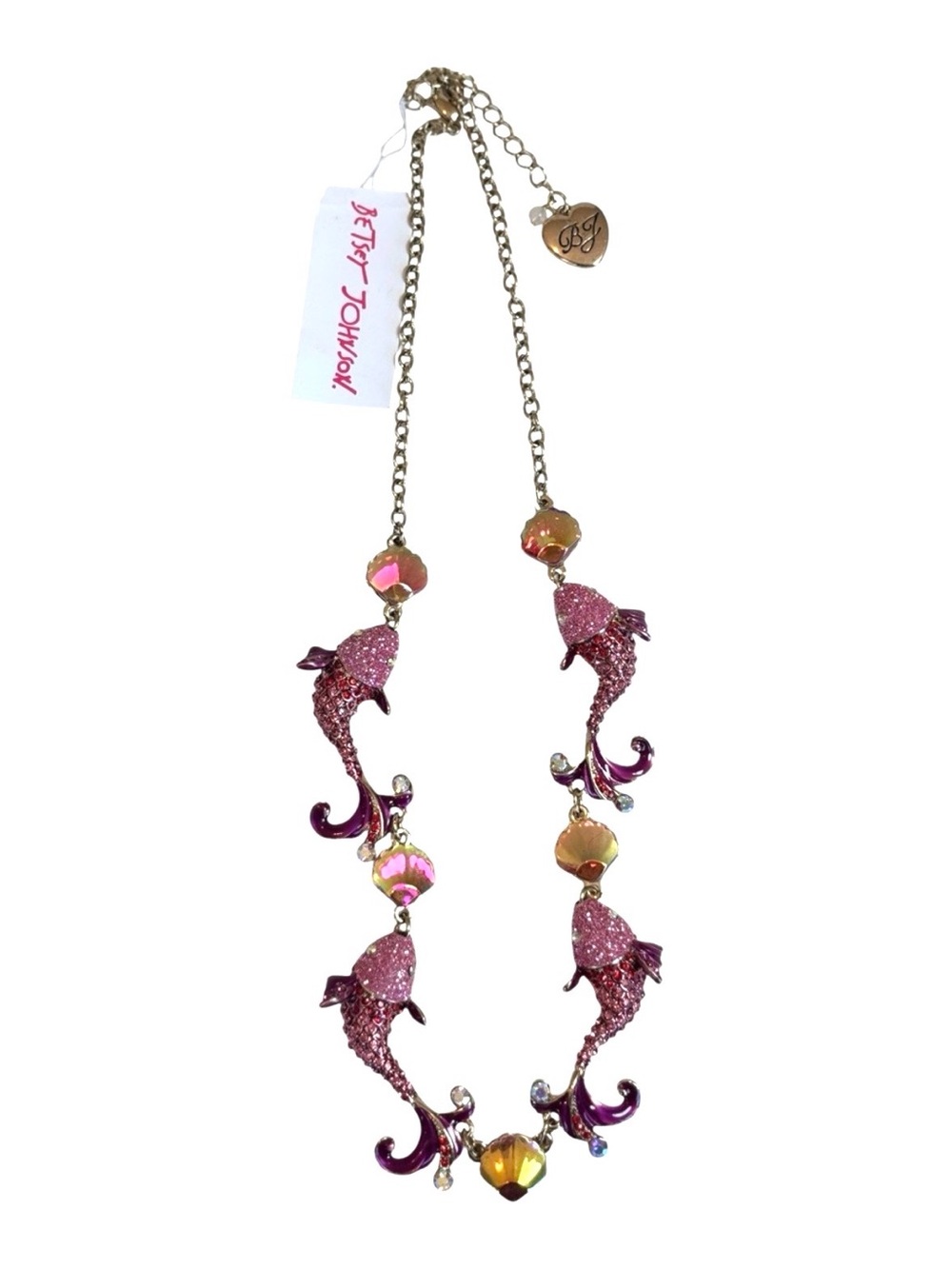 NEW! Betsey Johnson Pink Koi Fish & Seashell Statement Necklace NWT  23”